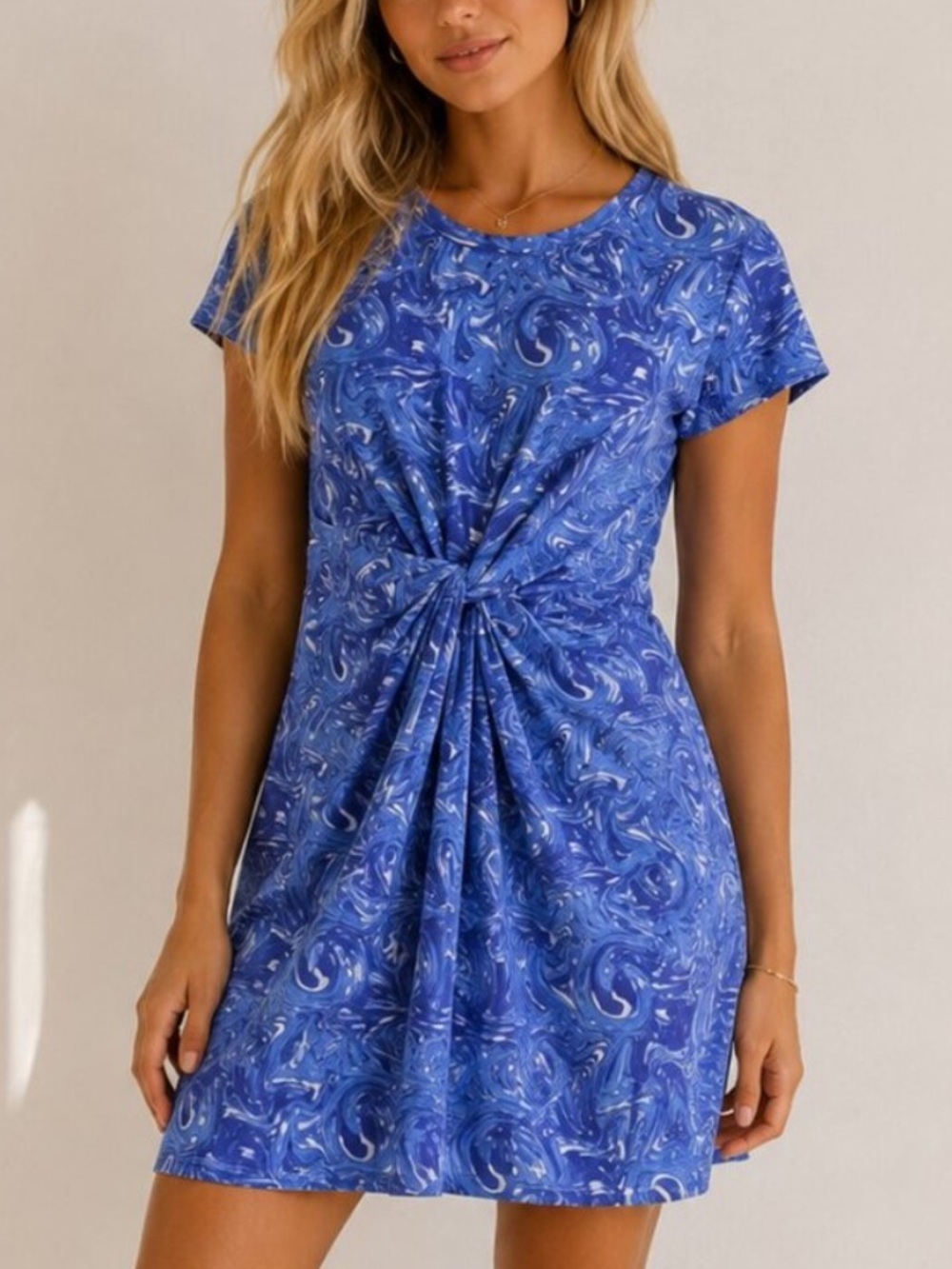 Duffield Lane Royal Blue Printed Twist Front T-Shirt Mini Dress XS 8249